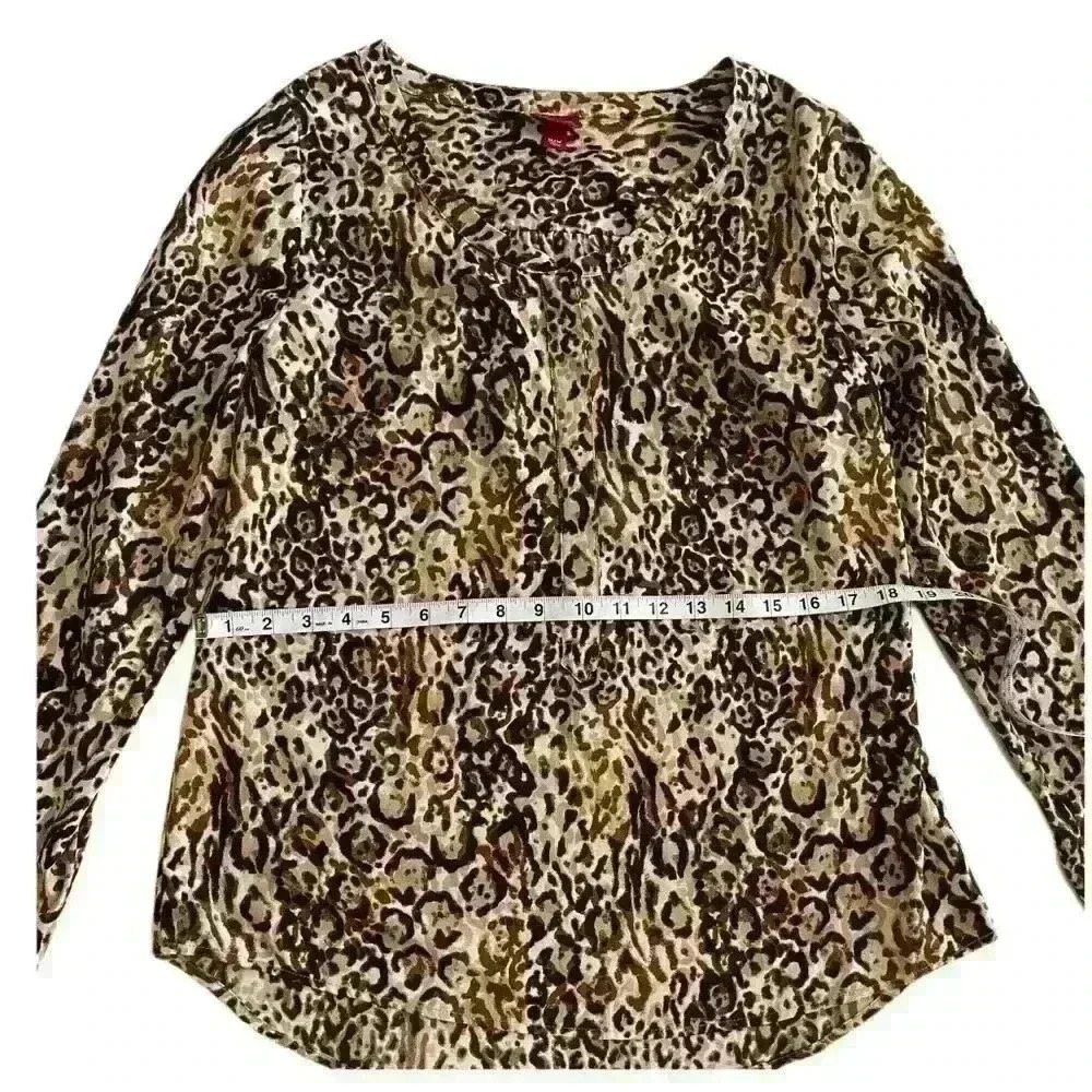 Merona Womens Blouse Brown Black Animal Print Long Sleeve V Neck M - Picture 7 of 7
